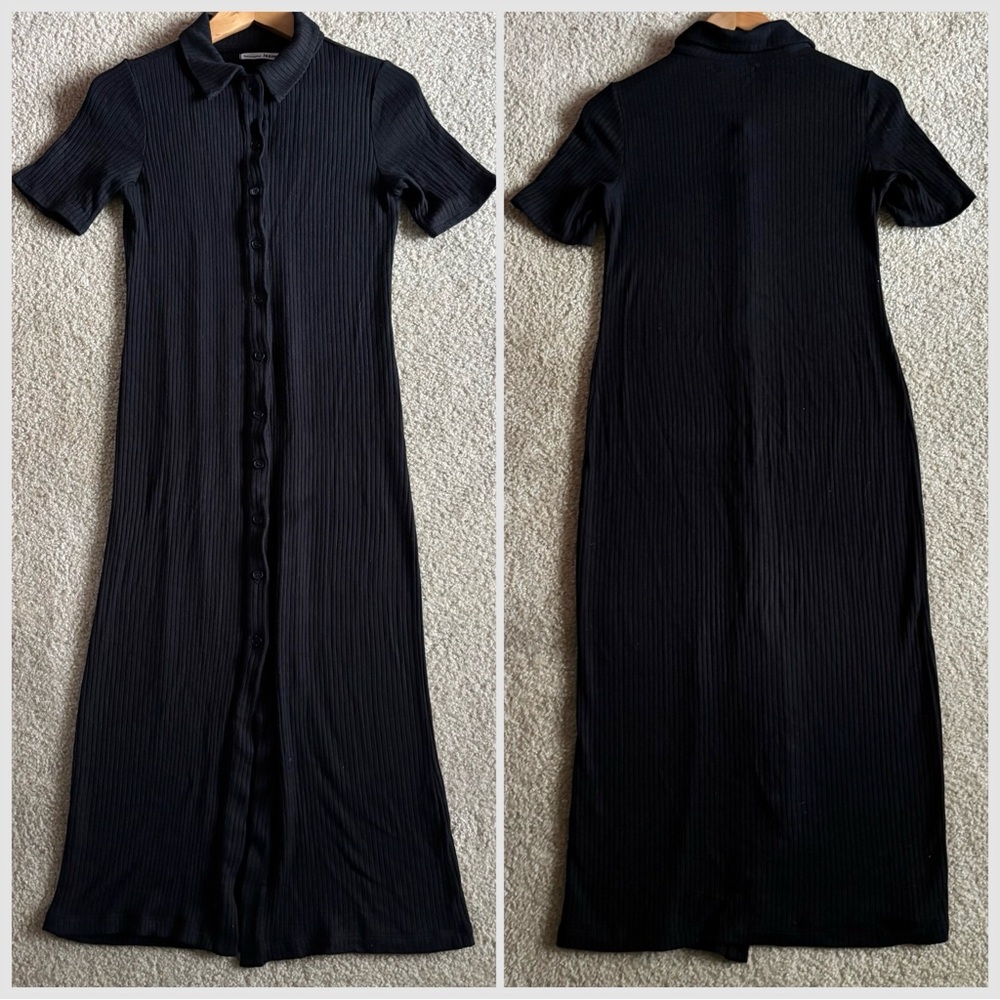 Reformation Black Ribbed Button-Front Midi Dress - Picture 4 of 13